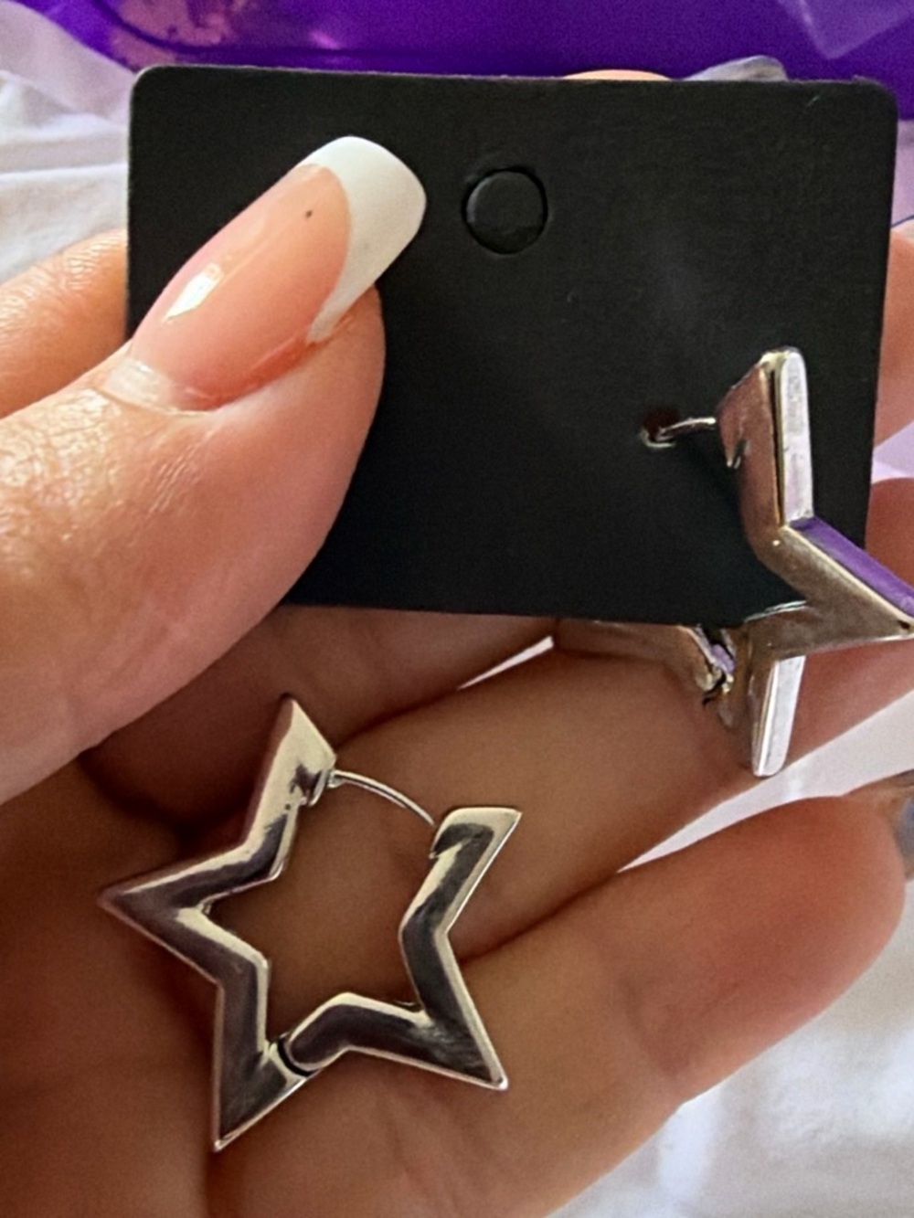 Silver Star Hoop Earrings - Women Jewelry